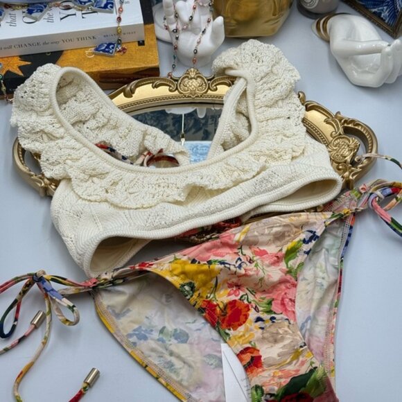 🆕 ZIMMERMANN 🧿 NWT Alight Frill Knit Scoop Bikini, Ivory Floral - Sz 3 US 8/10 - Picture 14 of 16